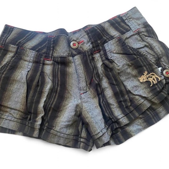 Abercrombie & Fitch Olive and Black Striped Women's Jean Shorts - Picture 4 of 6